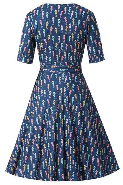 Matilda Navy Blue Seahorse Wrap Dress