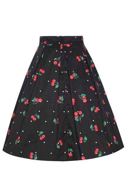 Carolyn Polka Dot Cherry Black Flared Skirt