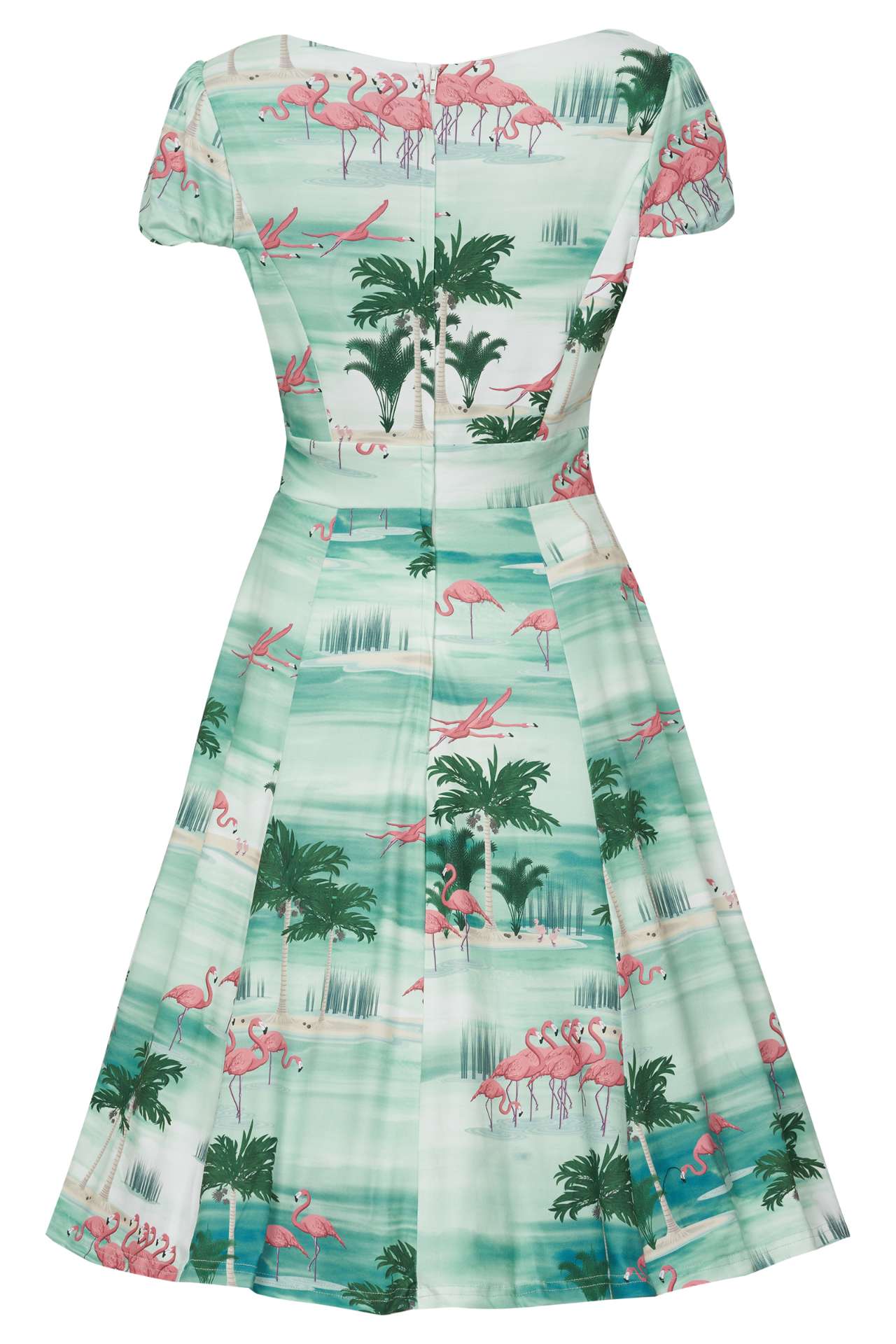 Claudia Cap Sleeved A Line Dress In Flamingo Print
