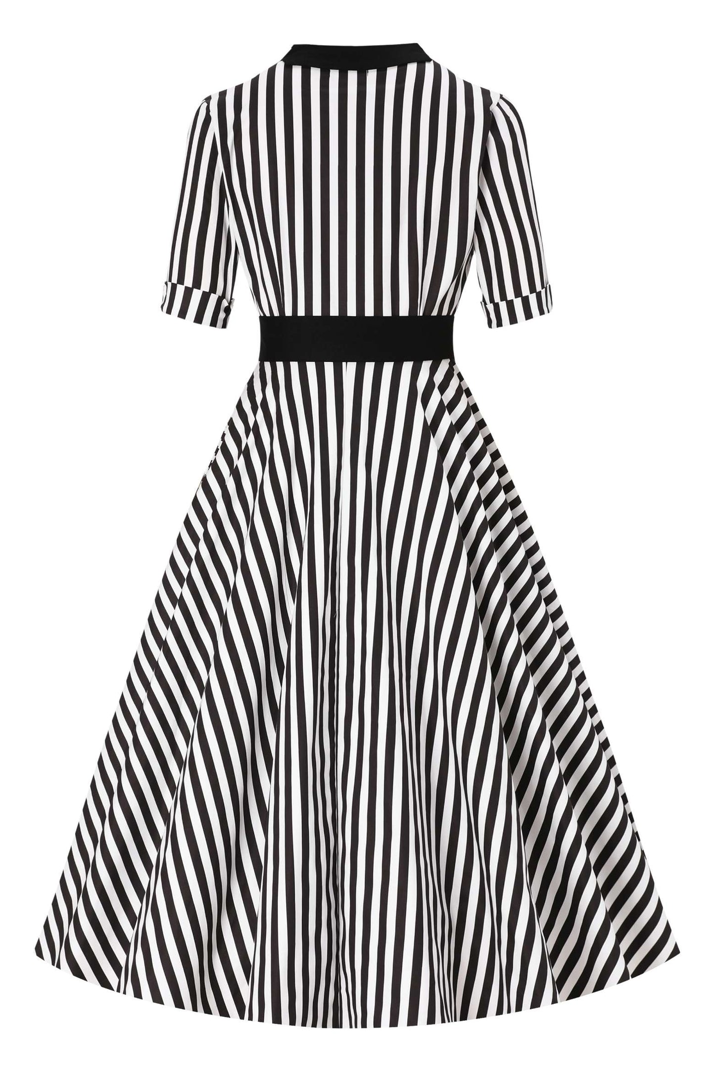 Mollie B&W Awning Striped Full Circle Shirt Dress