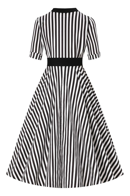 Mollie B&W Awning Striped Full Circle Shirt Dress