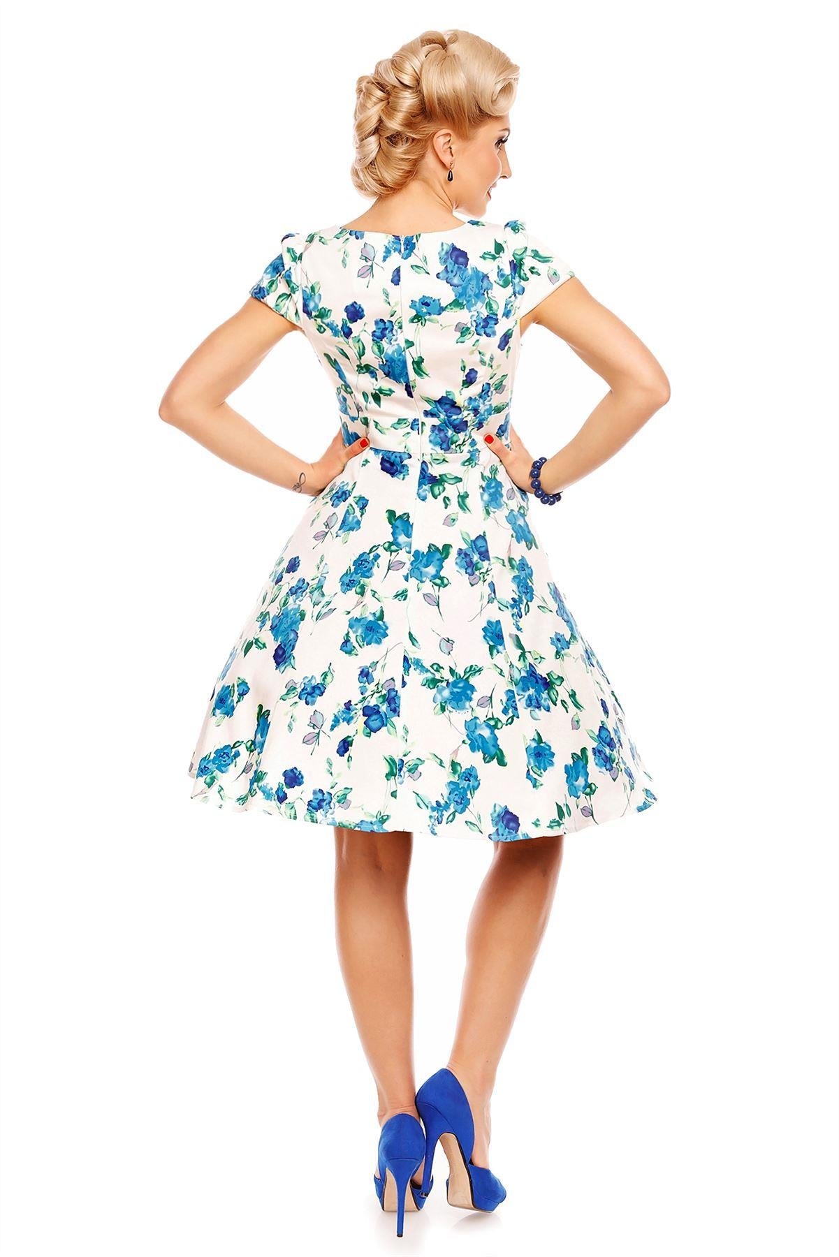 Claudia White Blue Floral Swing Dress
