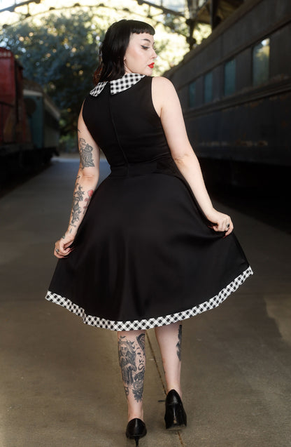 Maverick Black Sleeveless Shirt Dress With Gingham Stripes