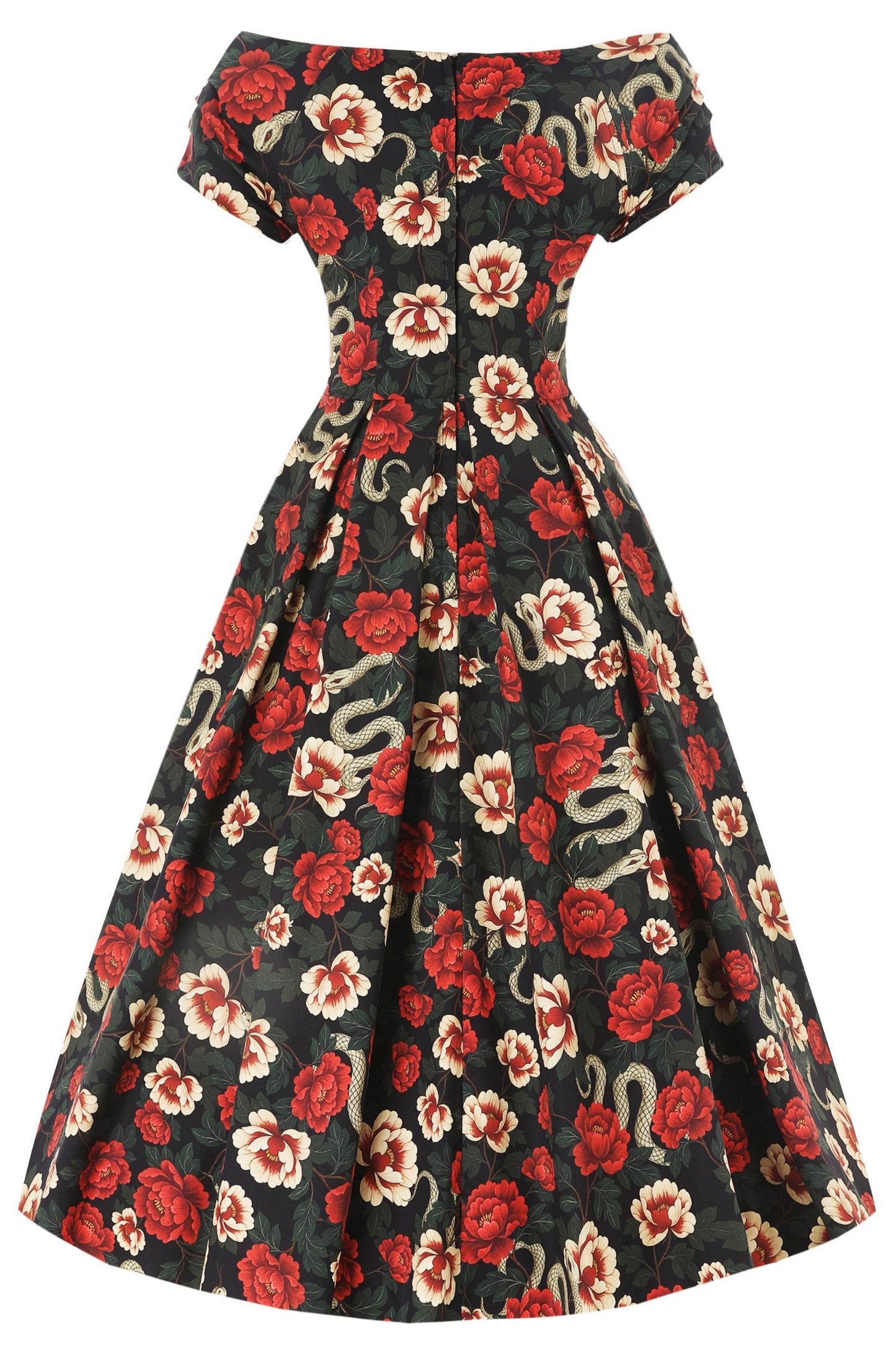 Lily Rockabilly Snake & Rose Off Shoulder Dress