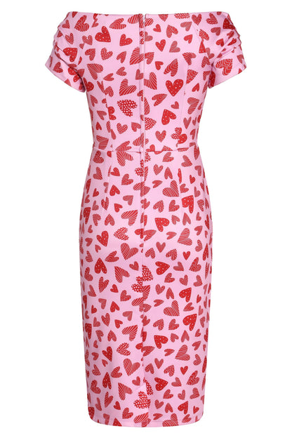 Beryl Pink Heart Off Shoulder Pencil Dress