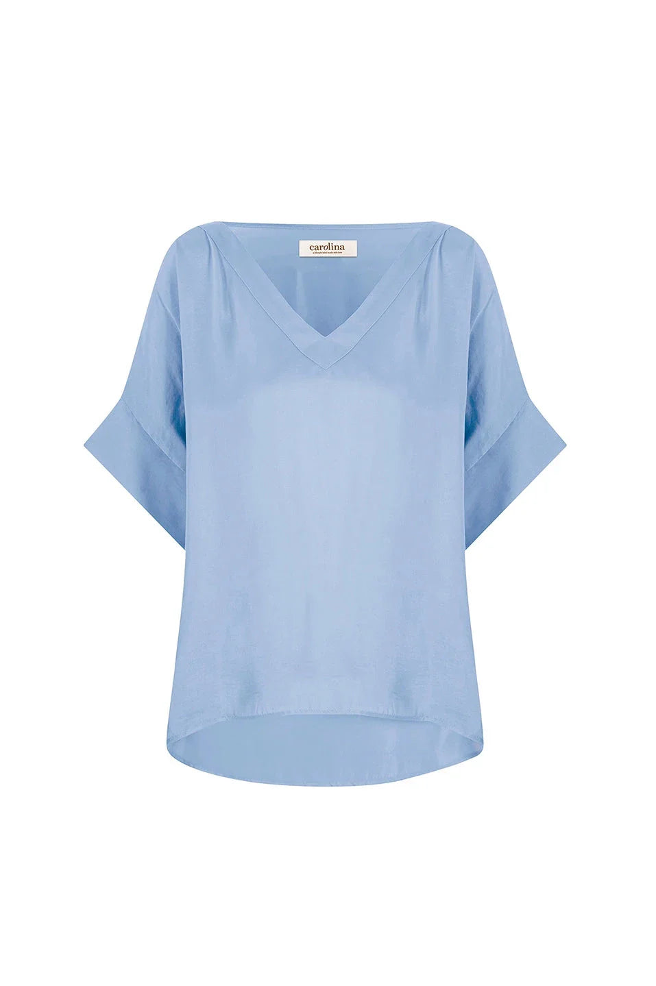 Bianca Short Sleeve Top Blue Grey with V Neck