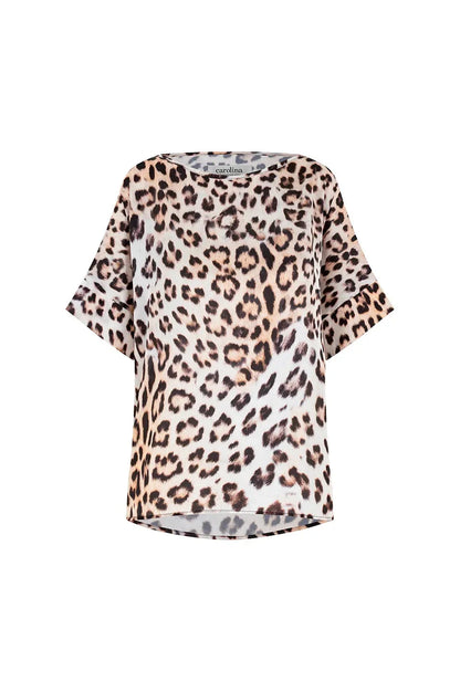 Bianca Short Sleeve Top Leopard Print with Round Neck