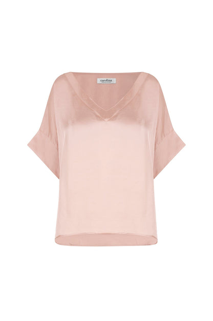 Bianca Short Sleeve Top Champagne with V Neck