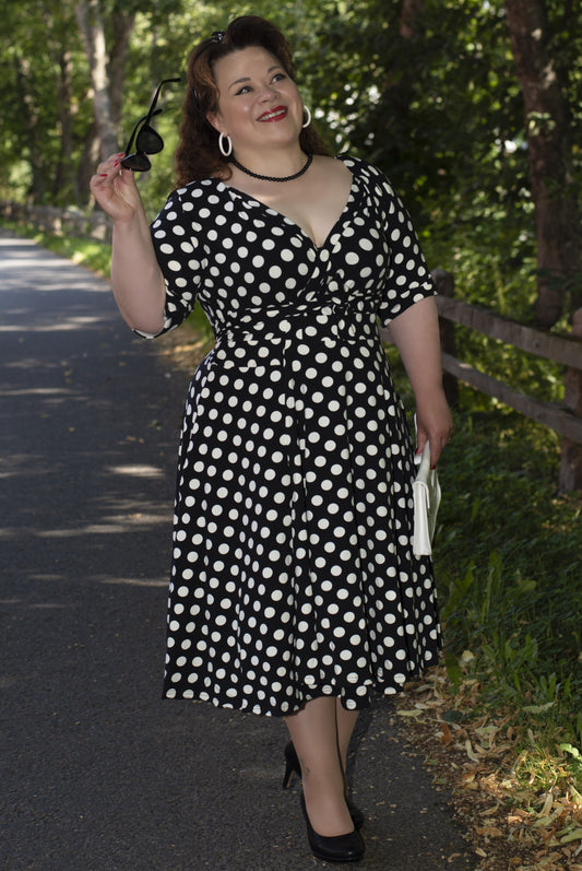 Matilda Black & White Polka Knit Wrap Dress
