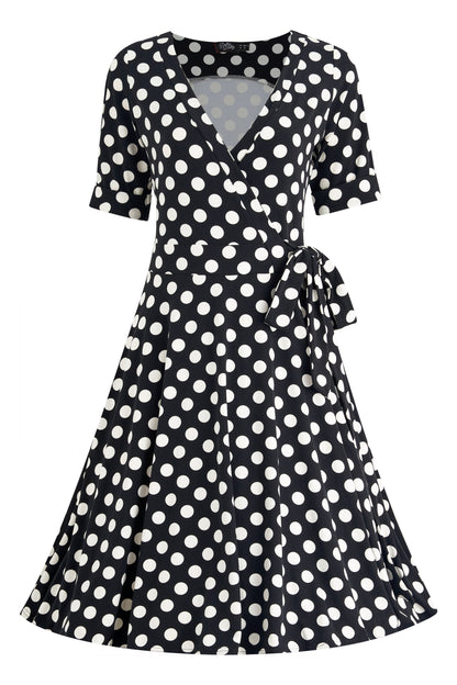 Matilda Black & White Polka Knit Wrap Dress