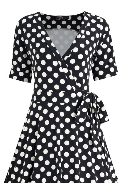 Matilda Black & White Polka Knit Wrap Dress
