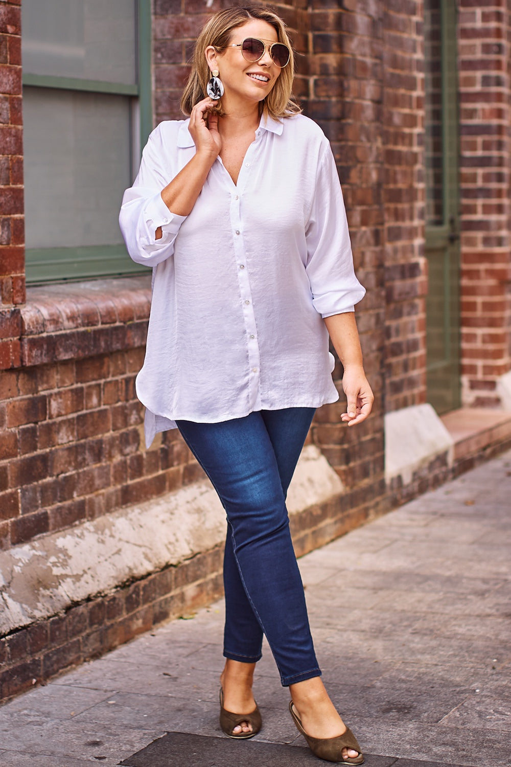 Briella Long Sleeve Collared Shirt in White