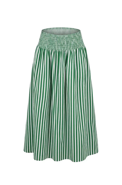 Brooke Midi A-Line Skirt Striped Emerald & White