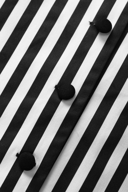 Mollie B&W Awning Striped Full Circle Shirt Dress