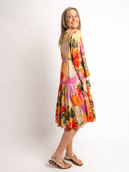 Gypsy Style Panel Dress in Orange Pink