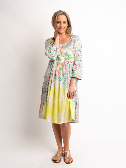 Mid-length Dress in Pink and Lime Patchwork