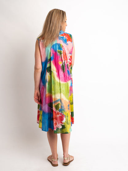 Sleeveless A-line Dress in Pink/Blue Pastel