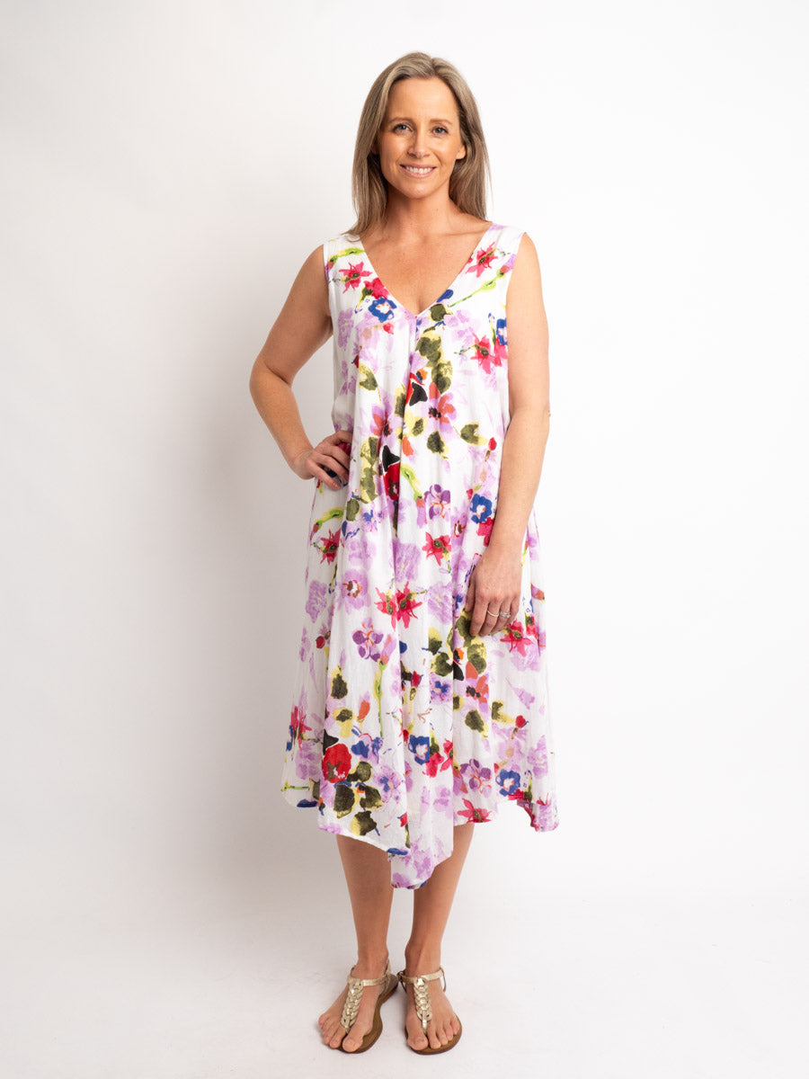 Sleeveless A-line dress in Lilac Floral