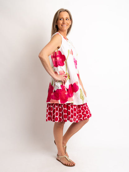 Lined Sleeveless Orpheus Dress in Pink Poppy Print