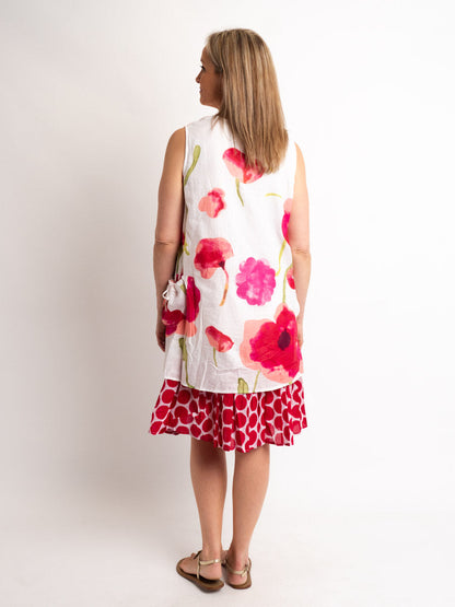 Lined Sleeveless Orpheus Dress in Pink Poppy Print