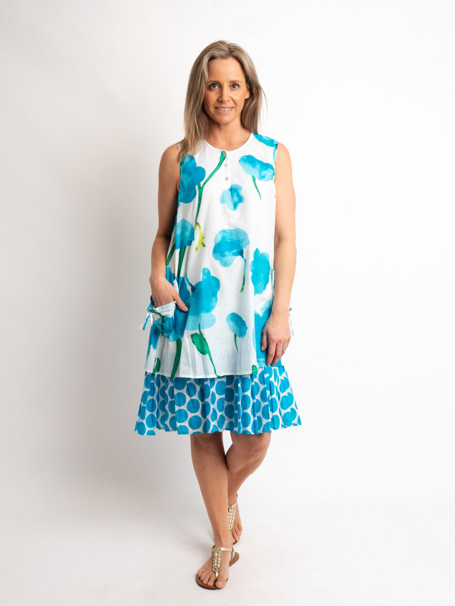 Orpheus Dress in Blue Poppy Print