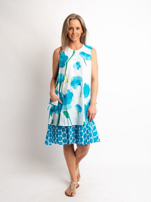 Orpheus Dress in Blue Poppy Print