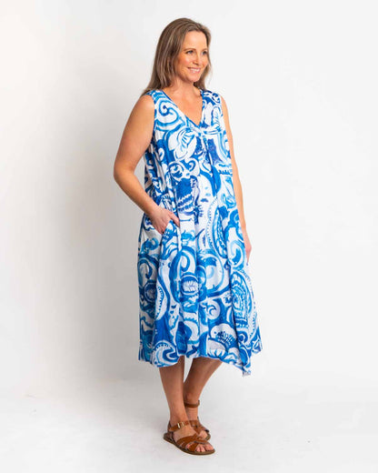 Coolum Dress in Blue Swirl