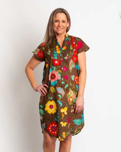 Magnetic Cap-sleeve Dress in Chocolate Floral