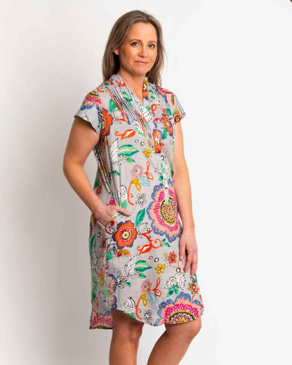Magnetic Cap-sleeve Dress in Grey Pink Garden