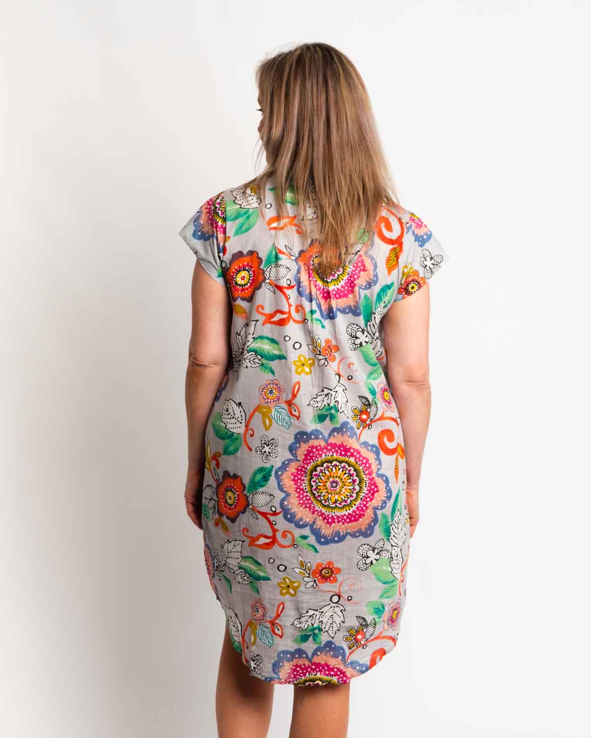 Magnetic Cap-sleeve Dress in Grey Pink Garden