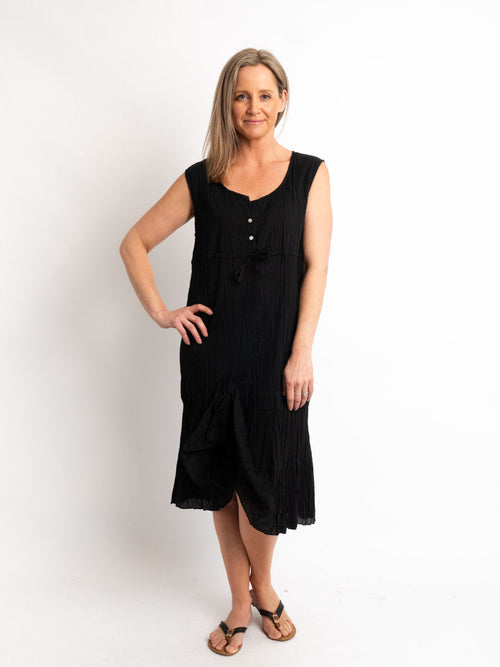 Epiphany Sleeveless Black Cotton Mid-length Dress