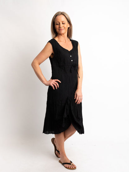 Epiphany Sleeveless Black Cotton Mid-length Dress