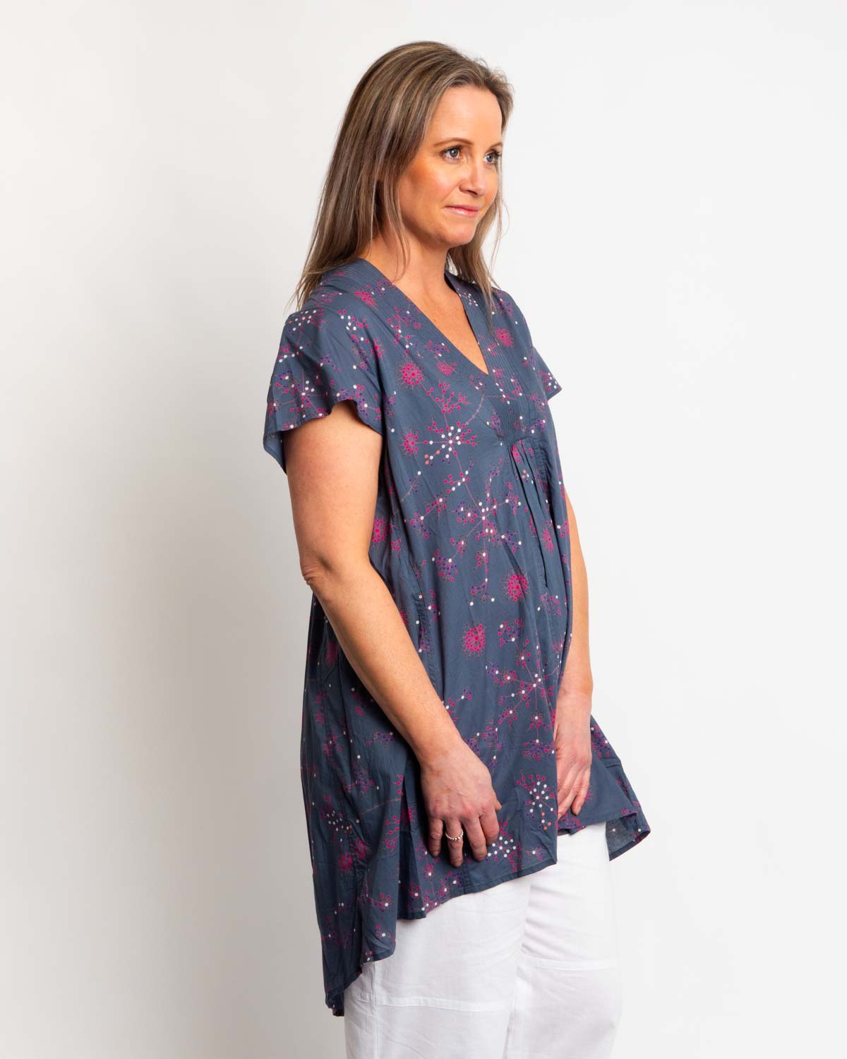 Super Cool and Comfy Hi-Low Dress in Gun Metal Grey Floral