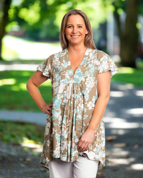 Super Cool and Comfy Hi-Low Dress in Olive Green Floral