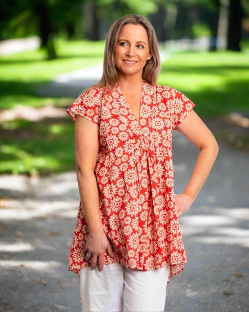 Super Cool and Comfy Hi-Low Dress in Ochre Floral