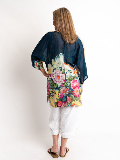 Poncho Style V-neck Top with Drawstring
