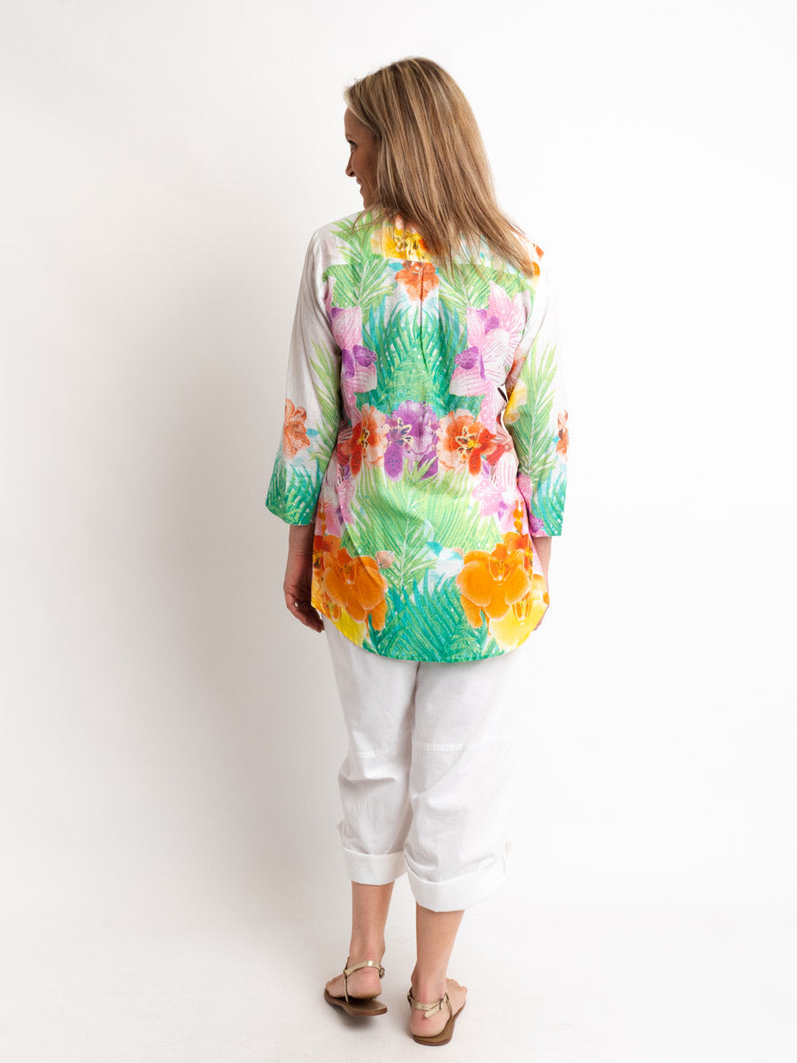 Versatile Summer Top in Green Orange Floral