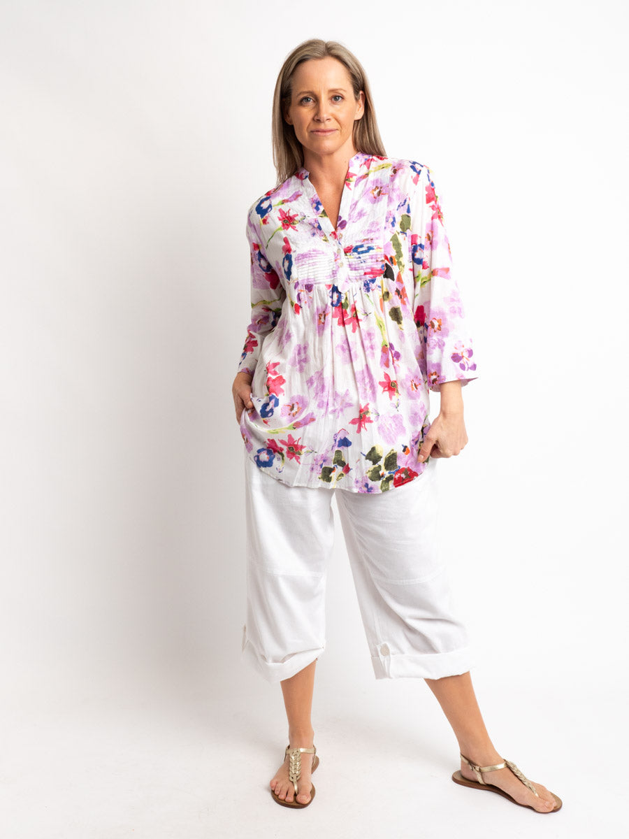 Versatile Summer Top in Lilac and White