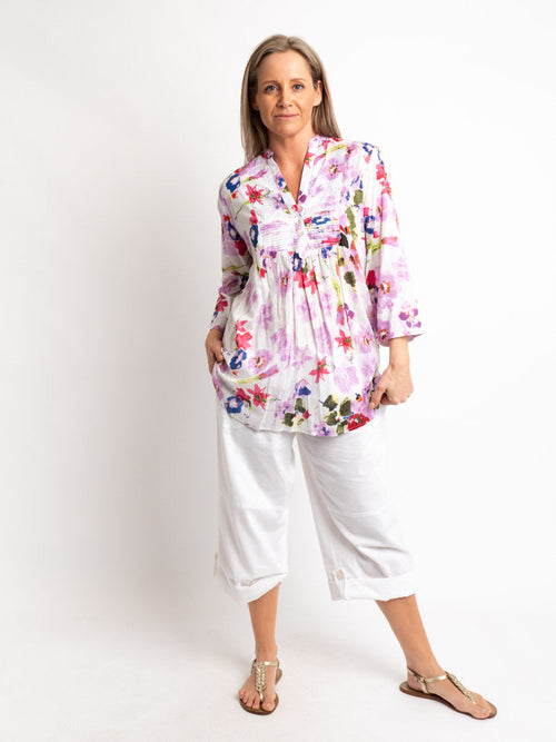 Versatile Summer Top in Lilac and White