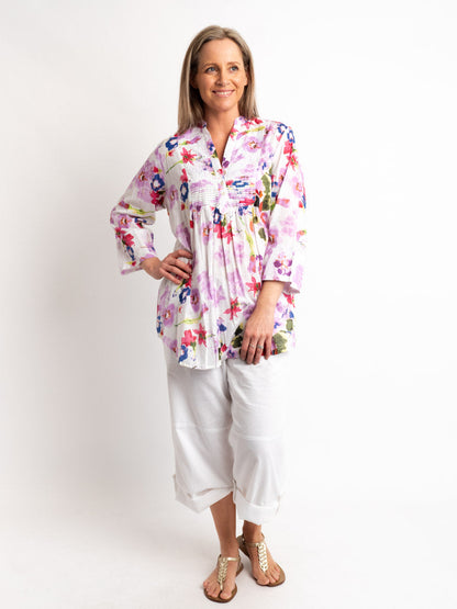 Versatile Summer Top in Lilac and White