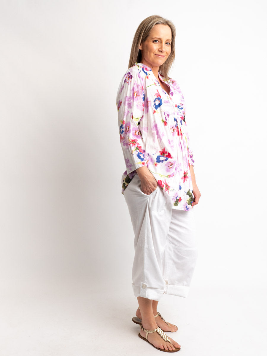 Versatile Summer Top in Lilac and White