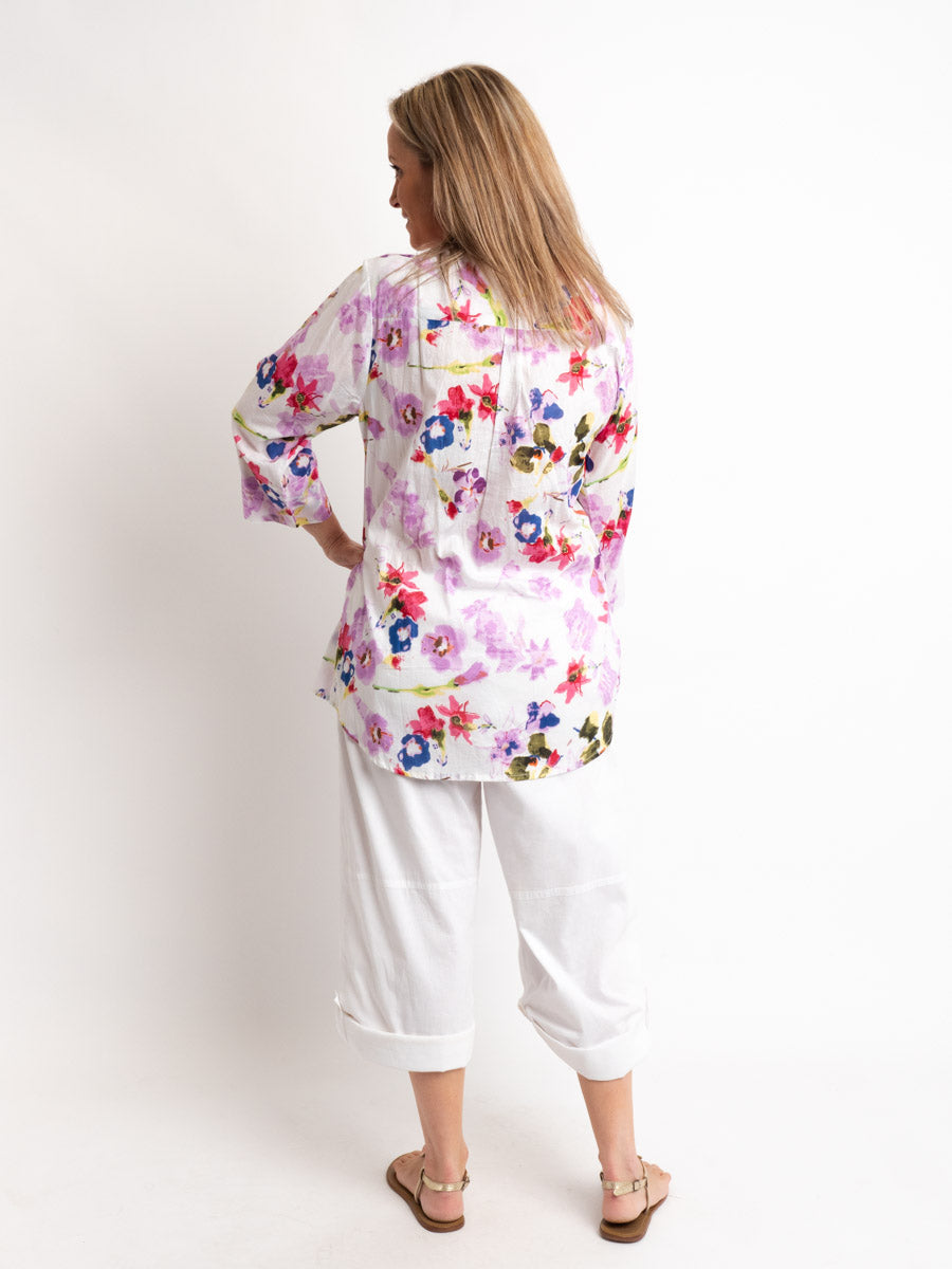 Versatile Summer Top in Lilac and White