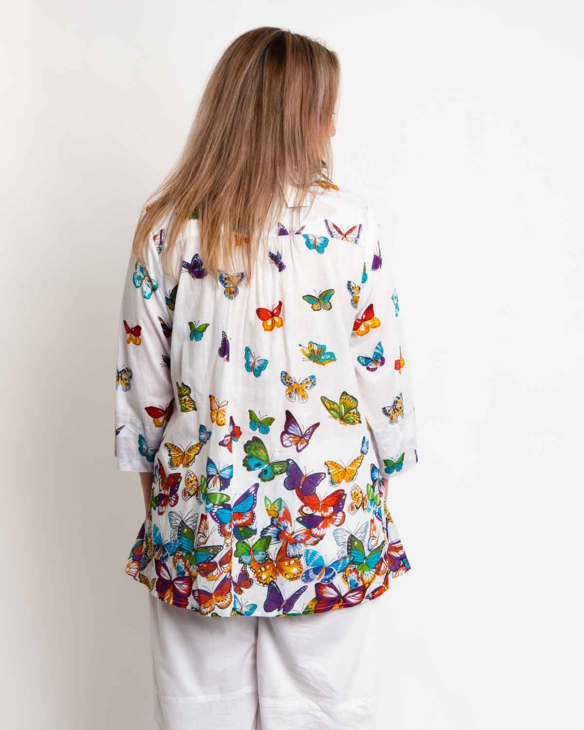 Bribie Top in White Butterfly Print