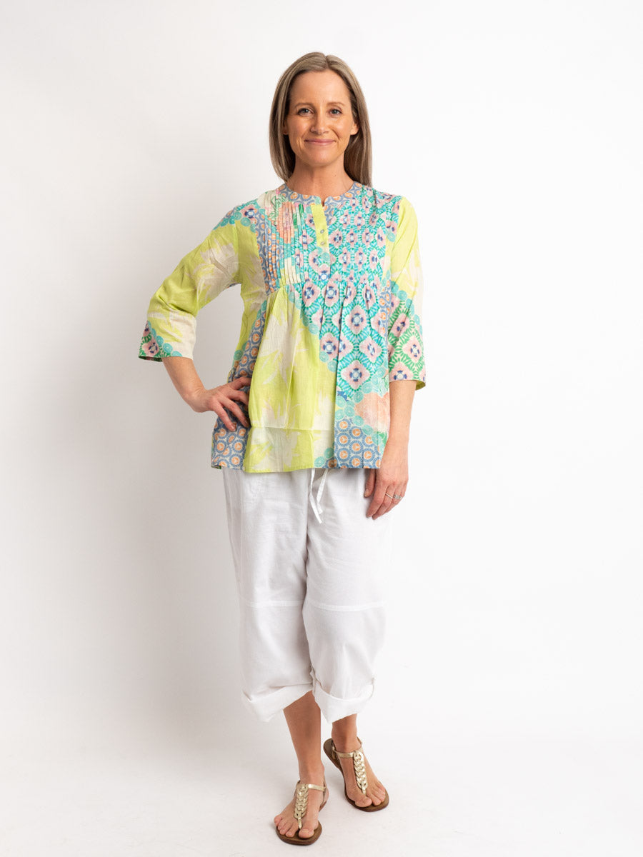 Bribie Top in Pink/lime Print