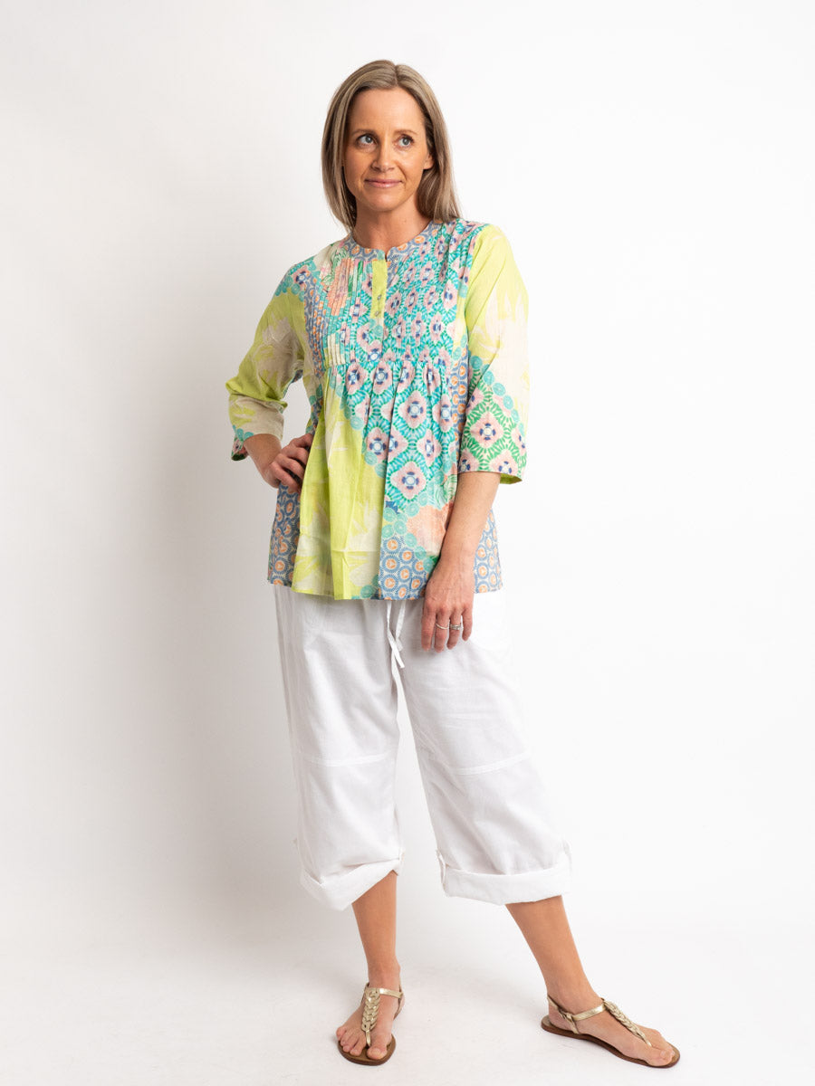 Bribie Top in Pink/lime Print