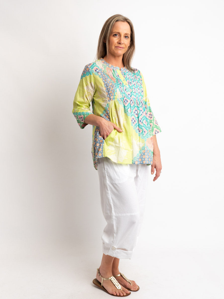 Bribie Top in Pink/lime Print