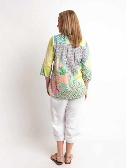 Bribie Top in Pink/lime Print
