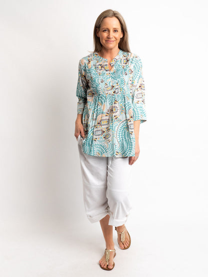 Versatile Summer Top in Aqua Geo