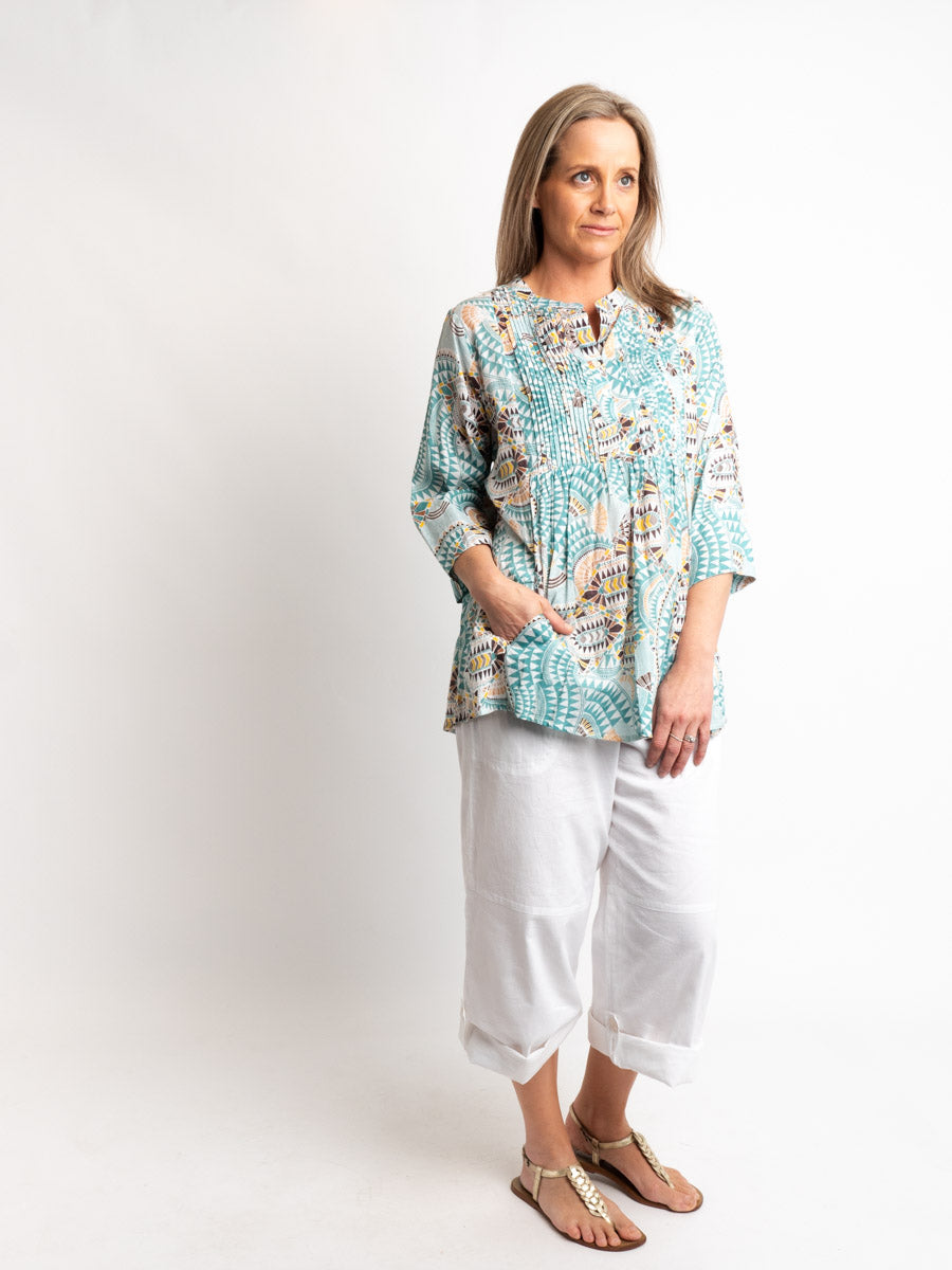 Versatile Summer Top in Aqua Geo
