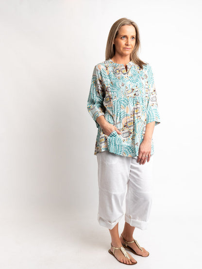 Versatile Summer Top in Aqua Geo